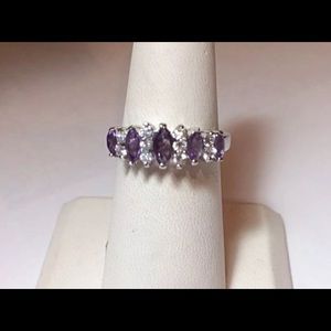 Amethyst and CZ ring size 7 in 925 Sterling Silver